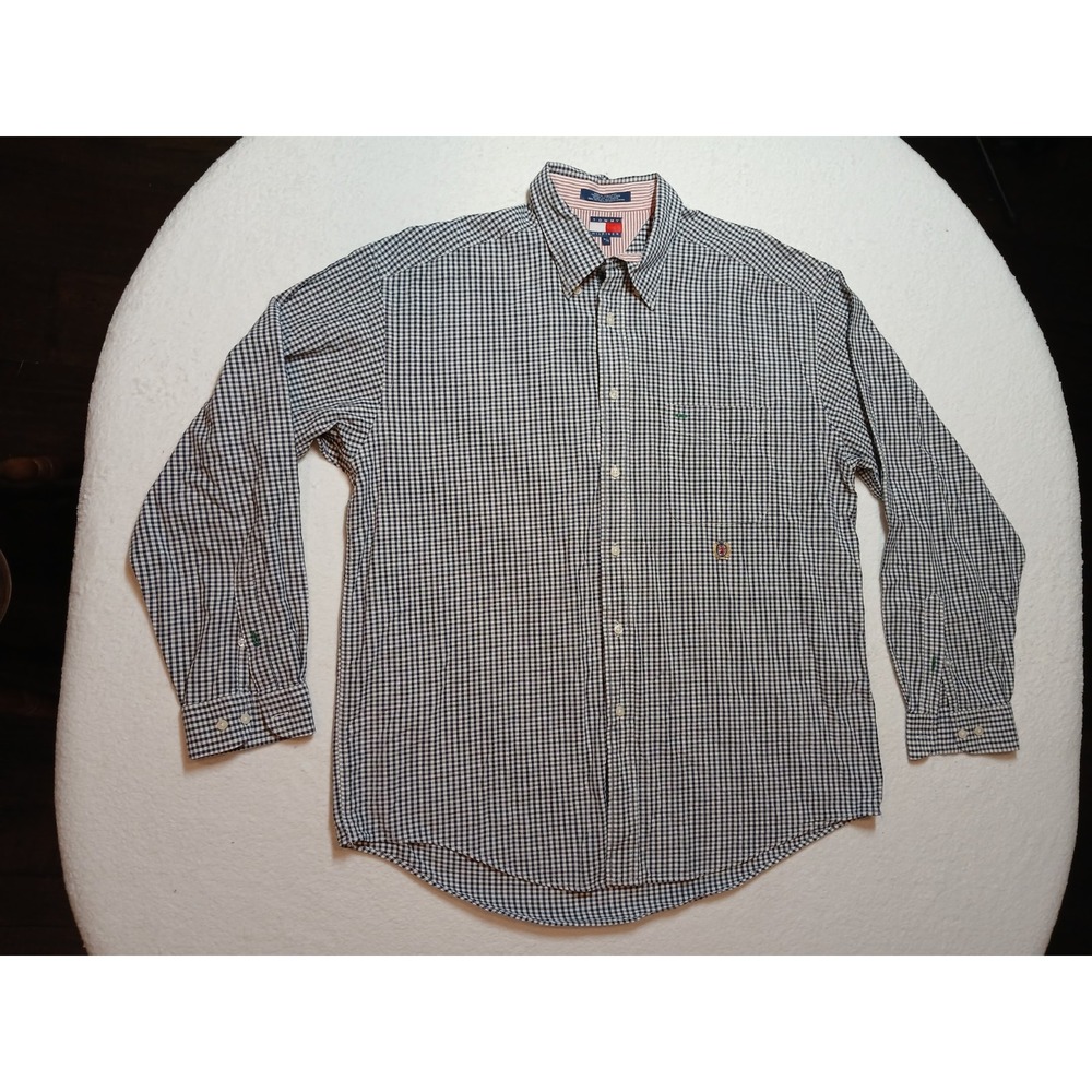 Tommy Hilfiger Shirt Mens Size XL Black & White Check Long Sleeve Button Up